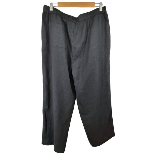 Quince Womens European Linen Pants L Black Elastic Waist - Picture 8 of 8